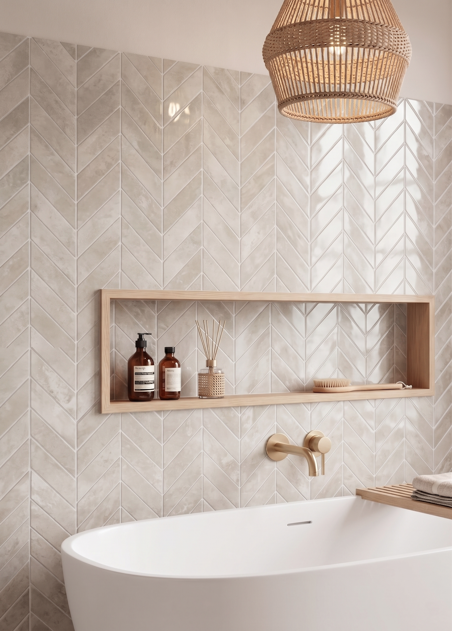 Oatmeal Cream Chevron - Self Adhesive 3D Tile