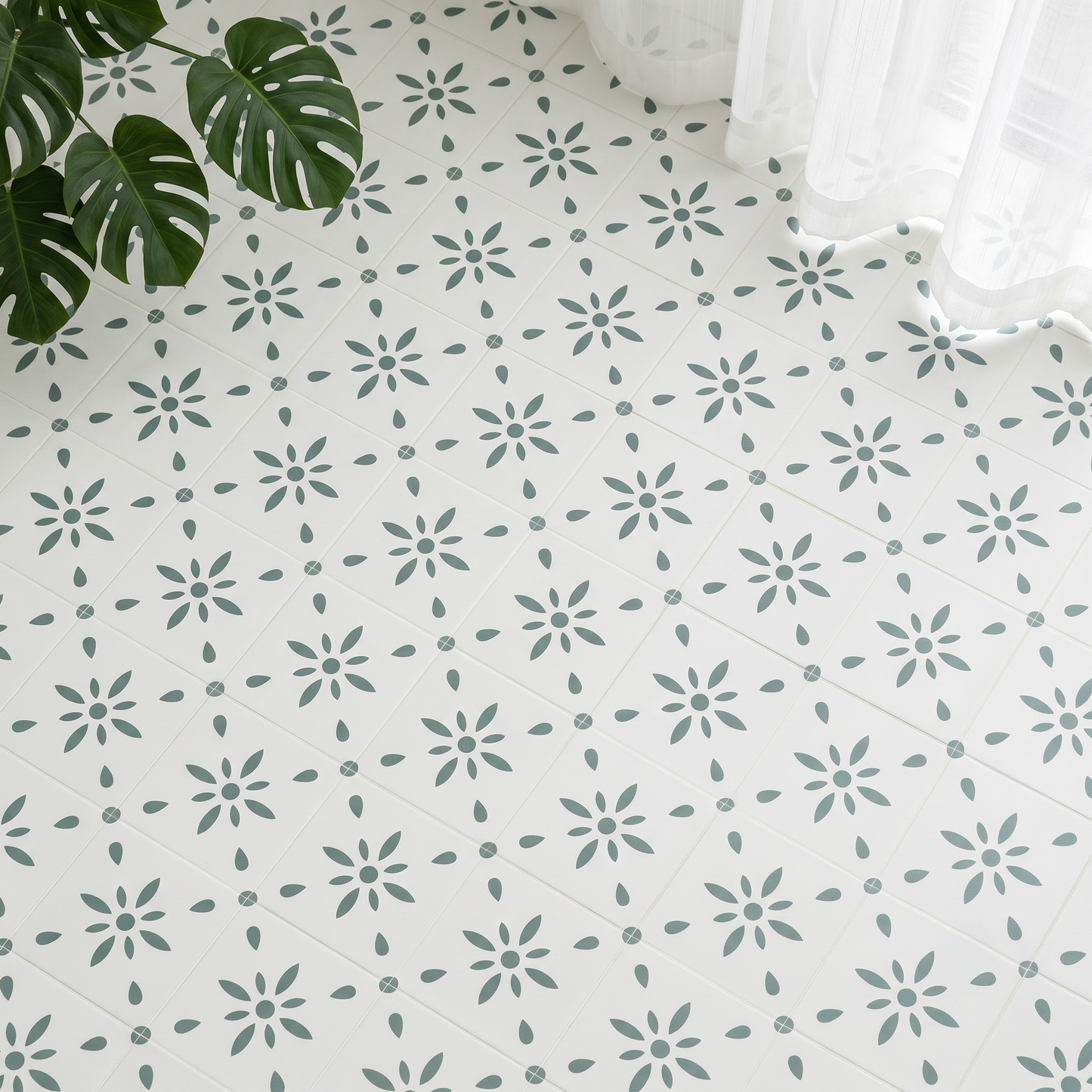 Sage Green Starburst - Matte Wall & Floor Tile Stickers