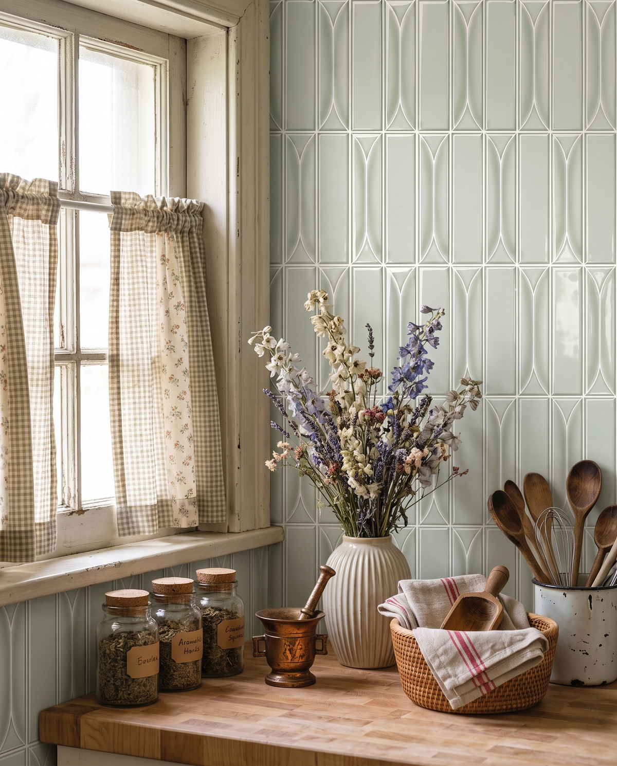 Light Grayish Green Geometric  - Self Adhesive 3D Tile