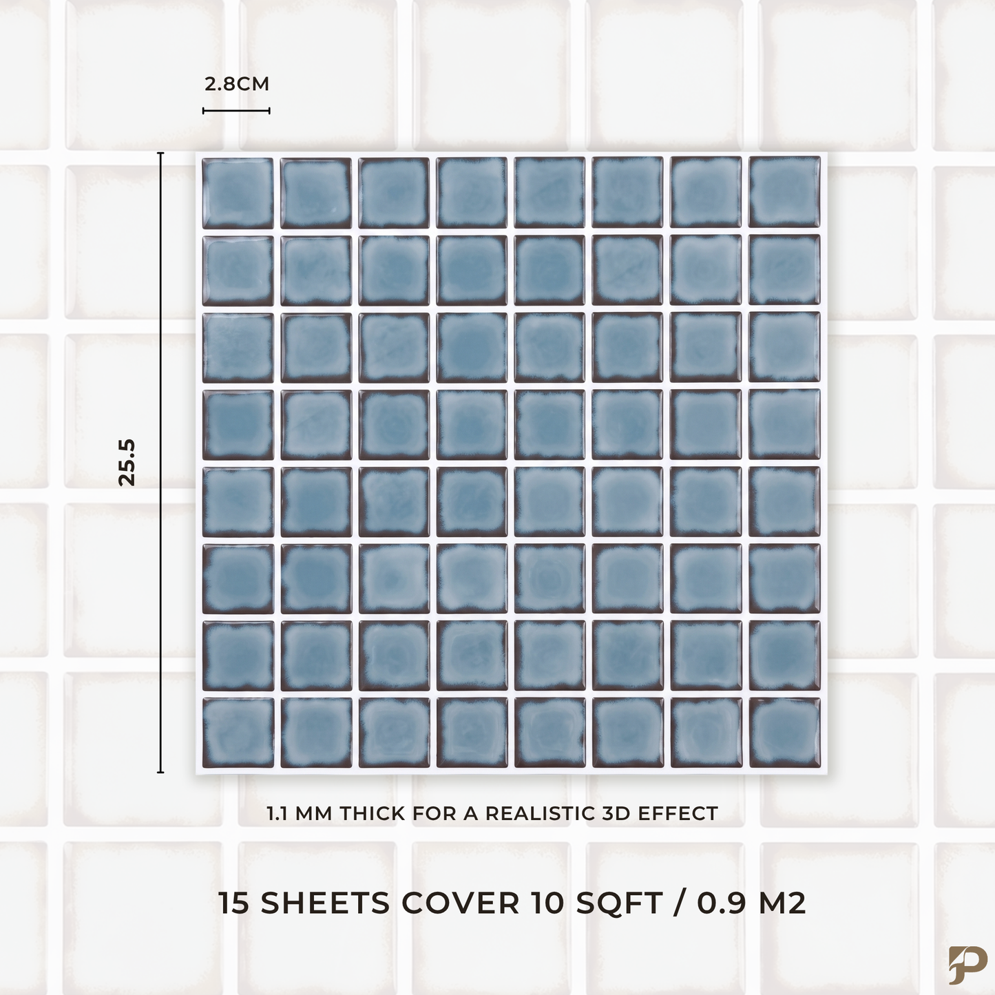 Dirty Blue Ceramic Glaze - Self Adhesive 3D Tile