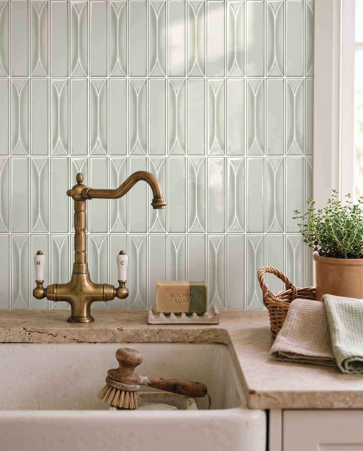 Light Grayish Green Geometric  - Self Adhesive 3D Tile