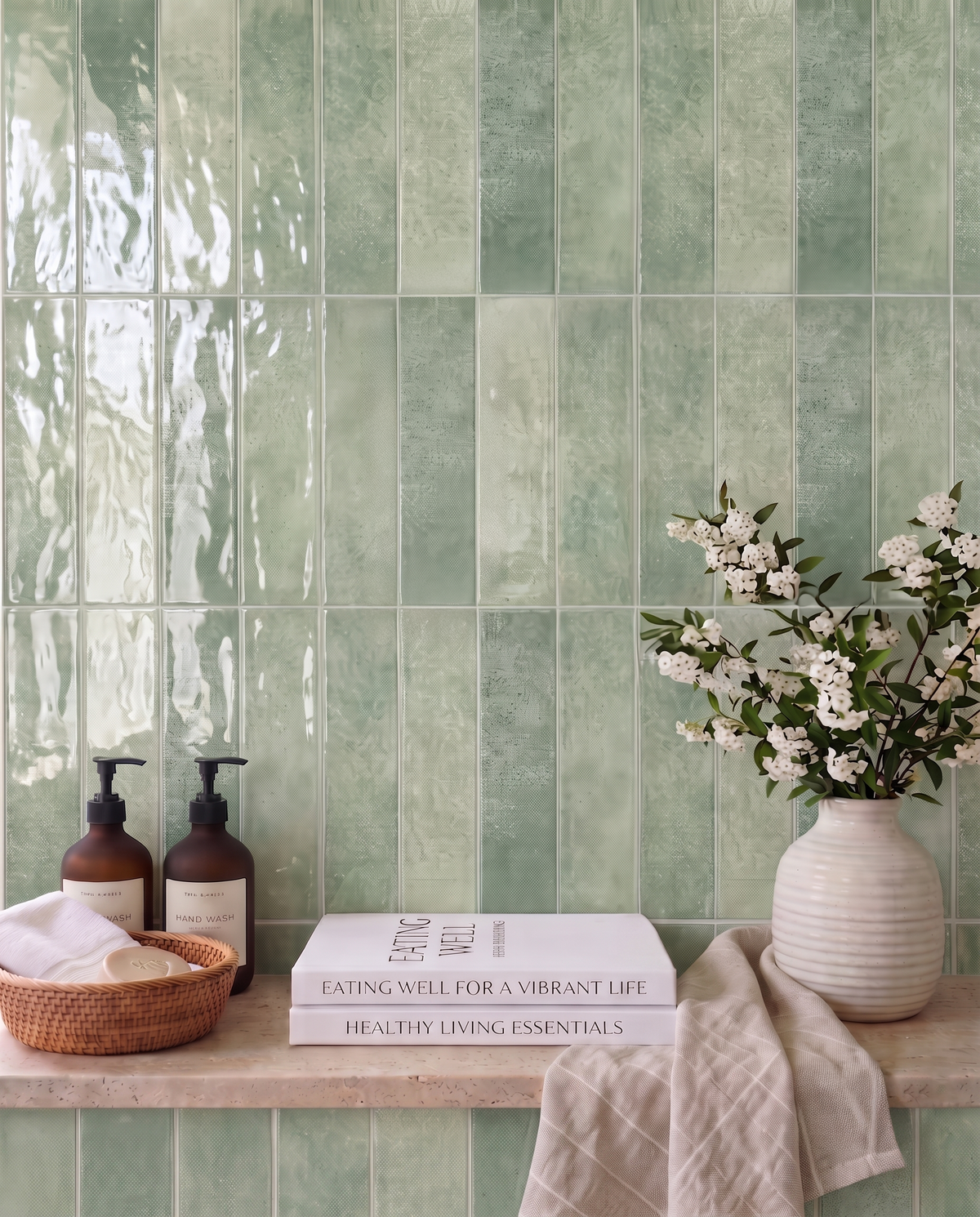 Sage Green Stacked Large - Self Adhesive 3D Tile