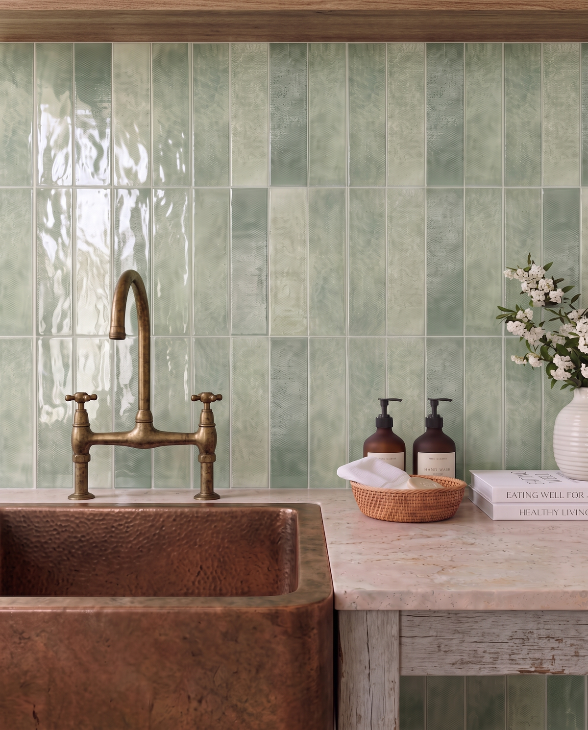 Sage Green Stacked Large - Self Adhesive 3D Tile