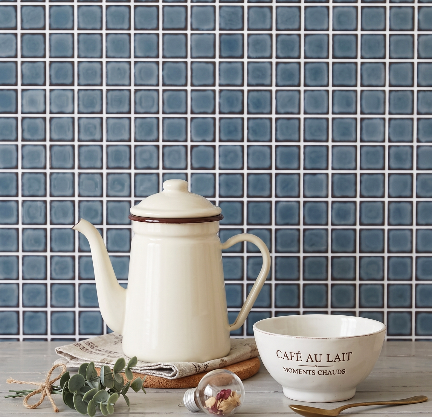 Dirty Blue Ceramic Glaze - Self Adhesive 3D Tile