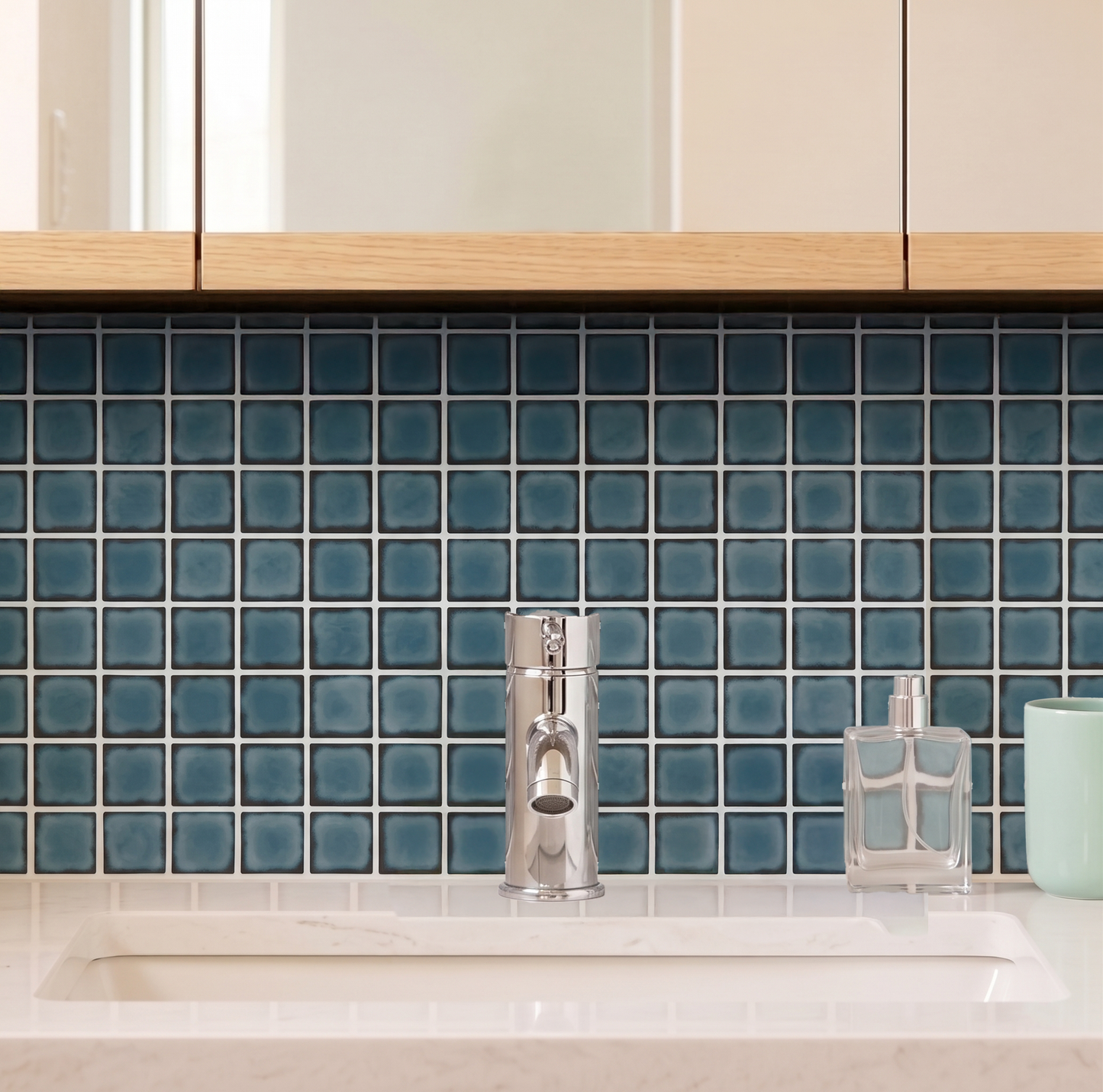 Dirty Blue Ceramic Glaze - Self Adhesive 3D Tile