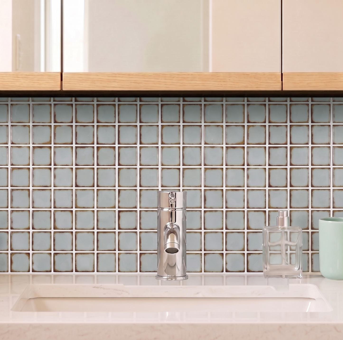 Dirty Caramel & Sage Green - Self Adhesive 3D Tile