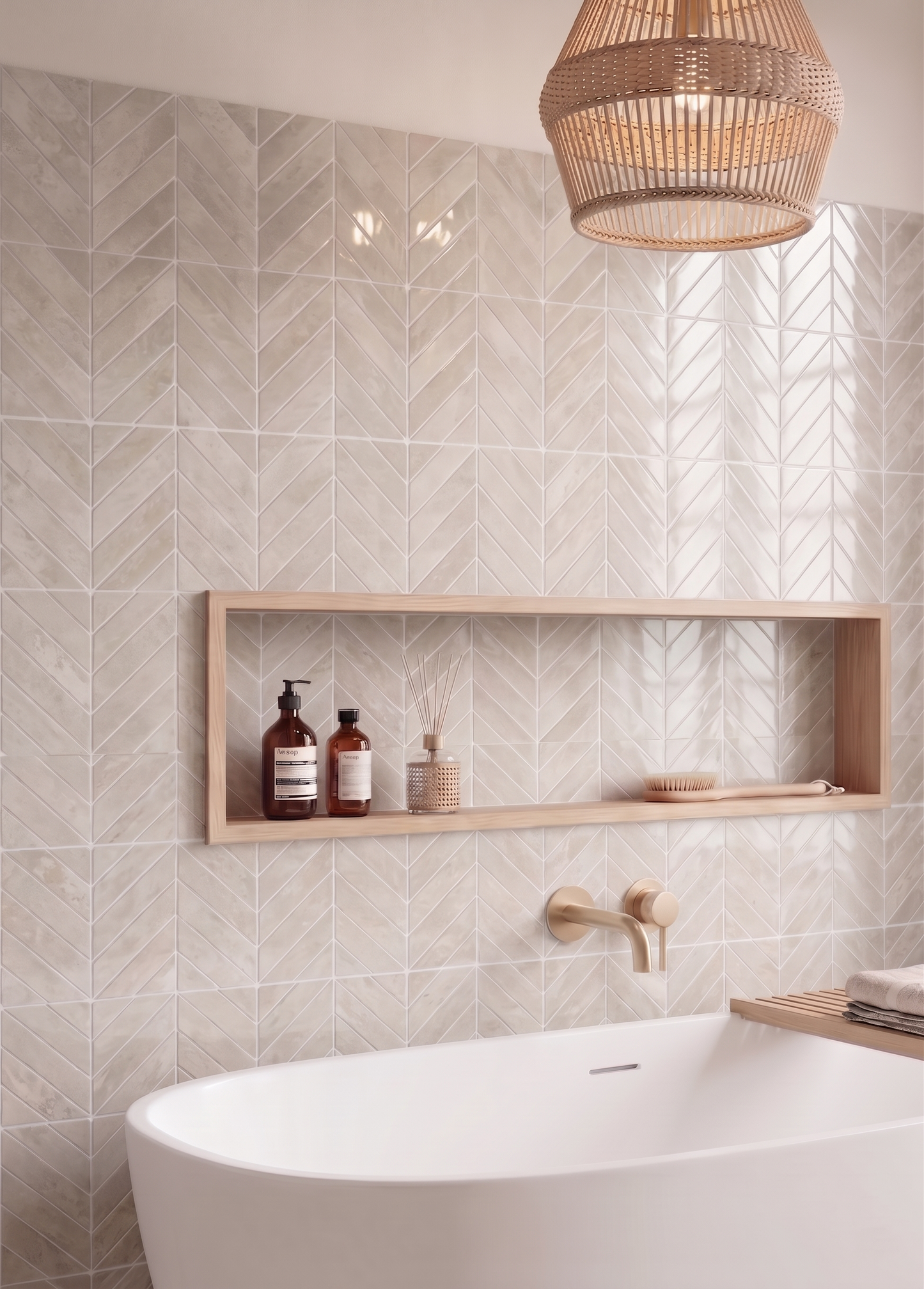 Oatmeal Cream Chevron - Self Adhesive 3D Tile