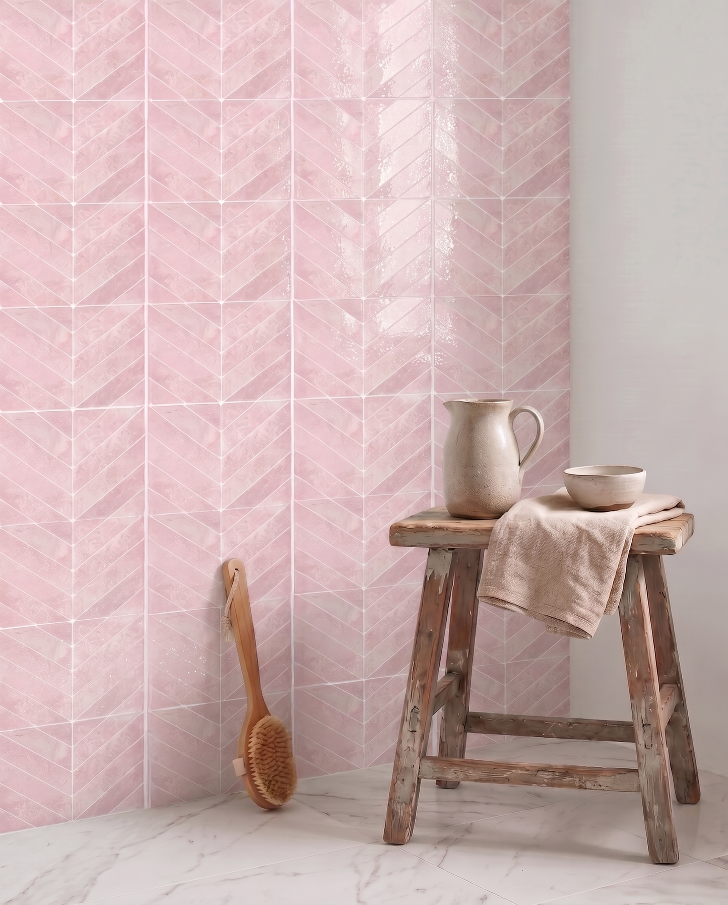Rose Quartz Chevron - Self Adhesive 3D Tile