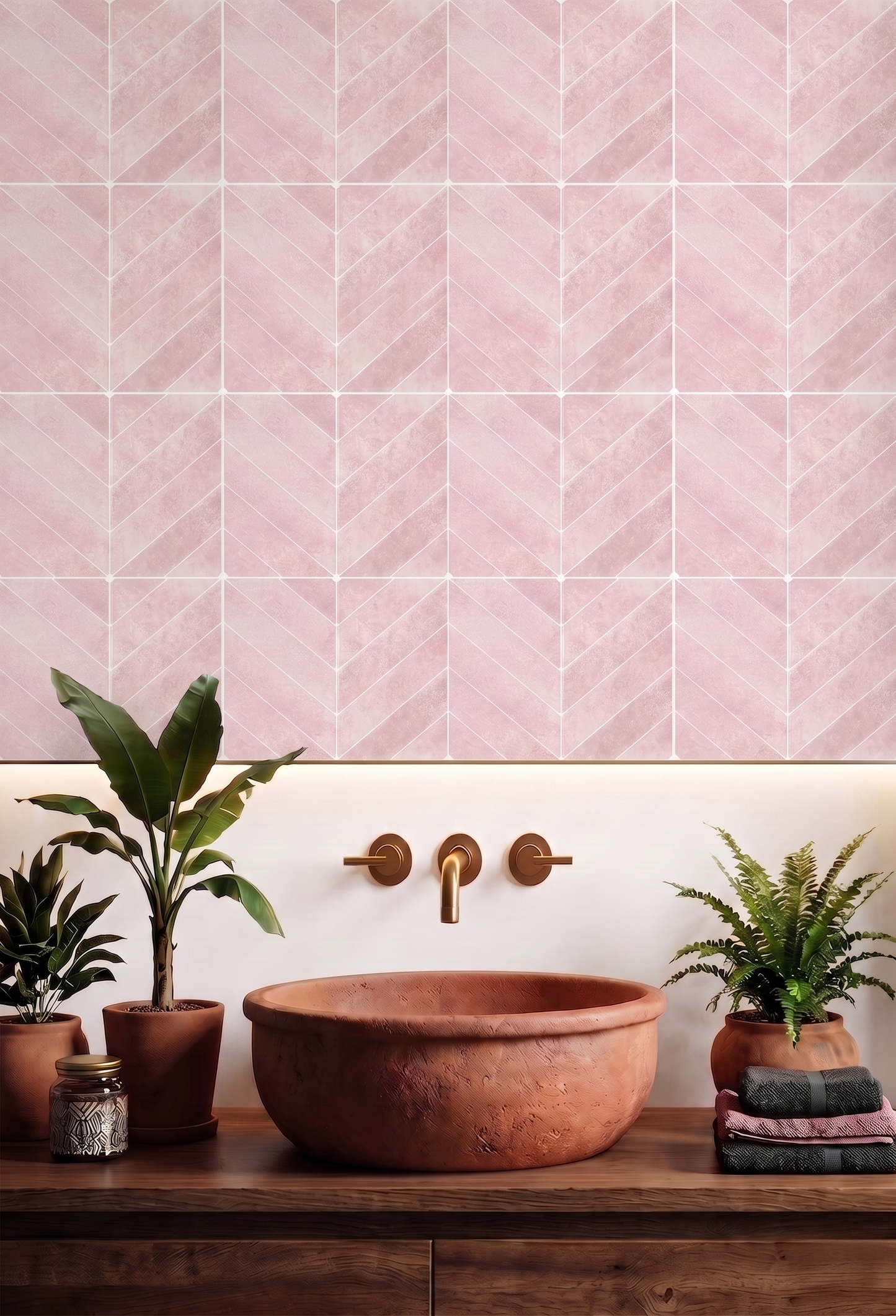 Rose Quartz Chevron - Self Adhesive 3D Tile