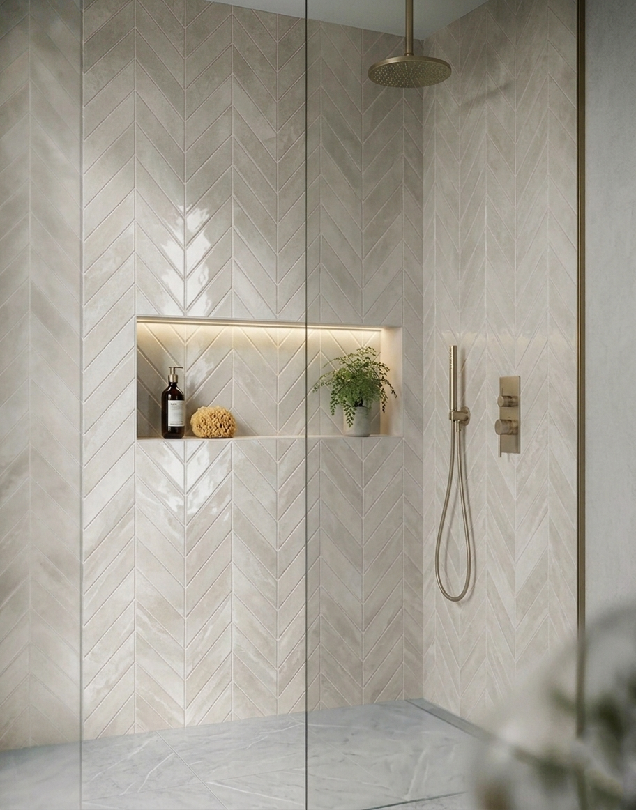 Oatmeal Cream Chevron - Self Adhesive 3D Tile