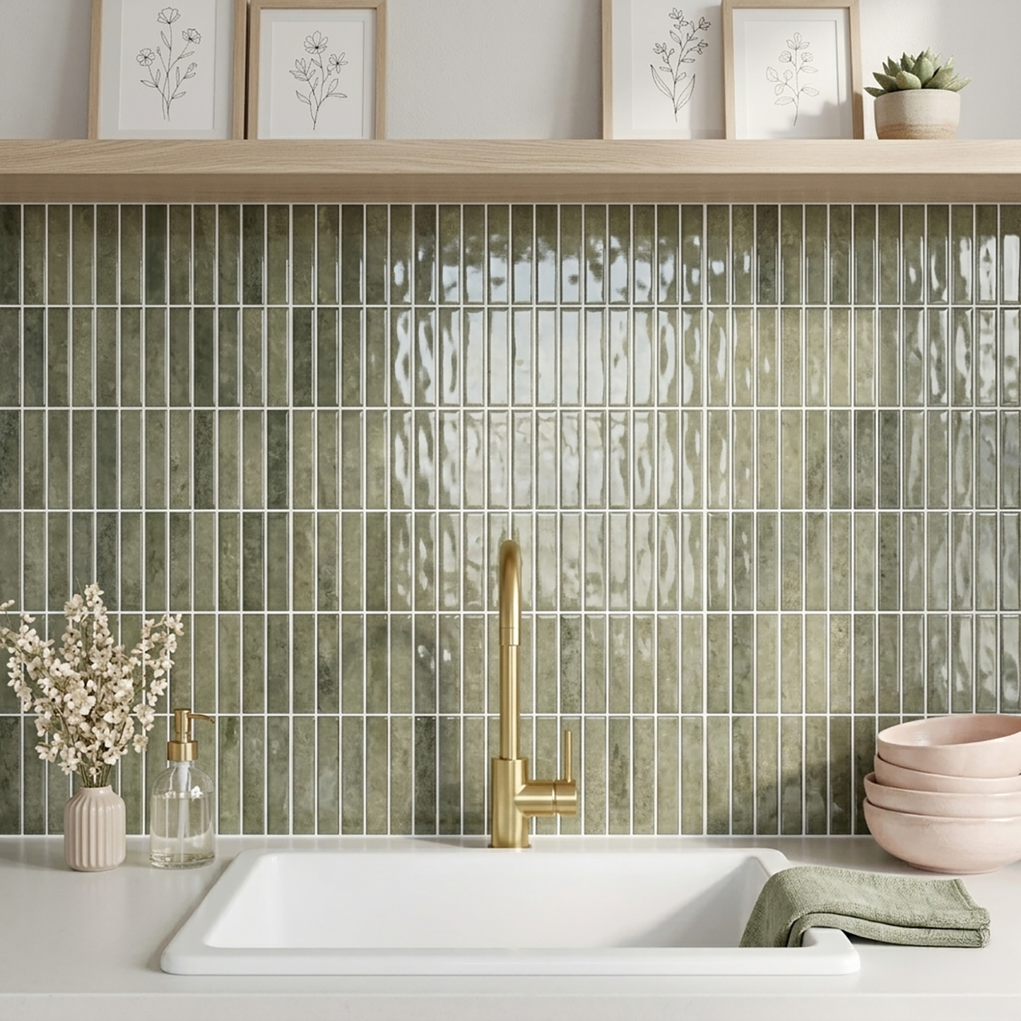 Olive Sage Green - Self Adhesive 3D Tile