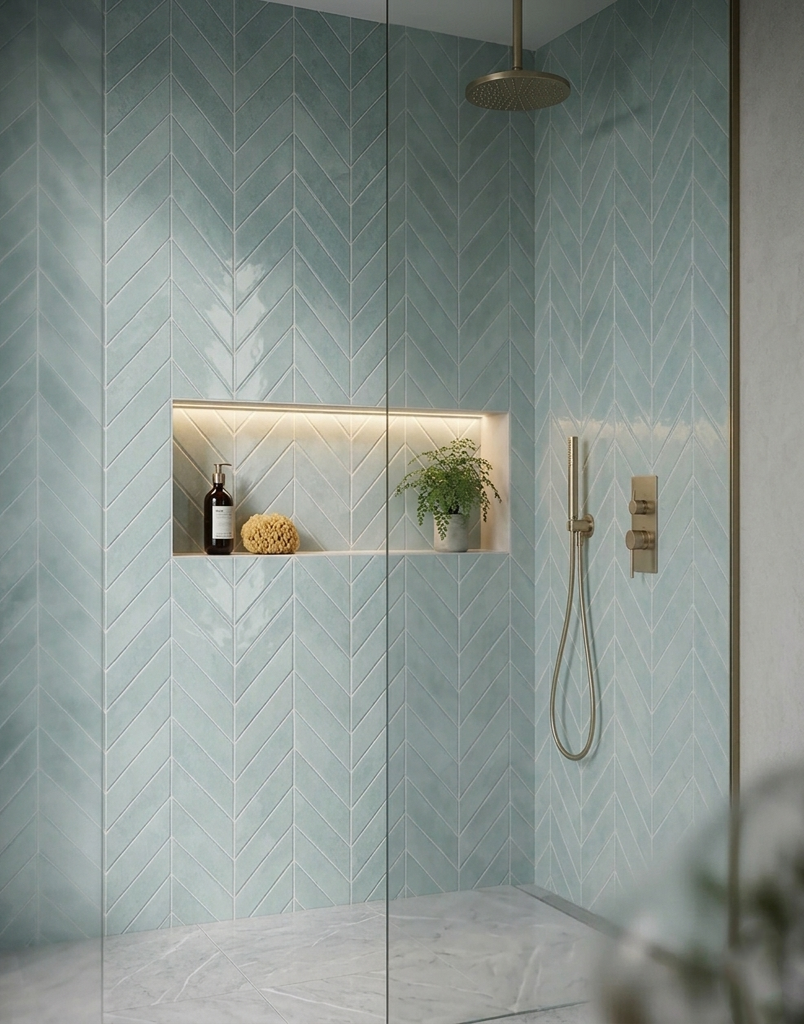 Glacier Mint Chevron - Self Adhesive 3D Tile