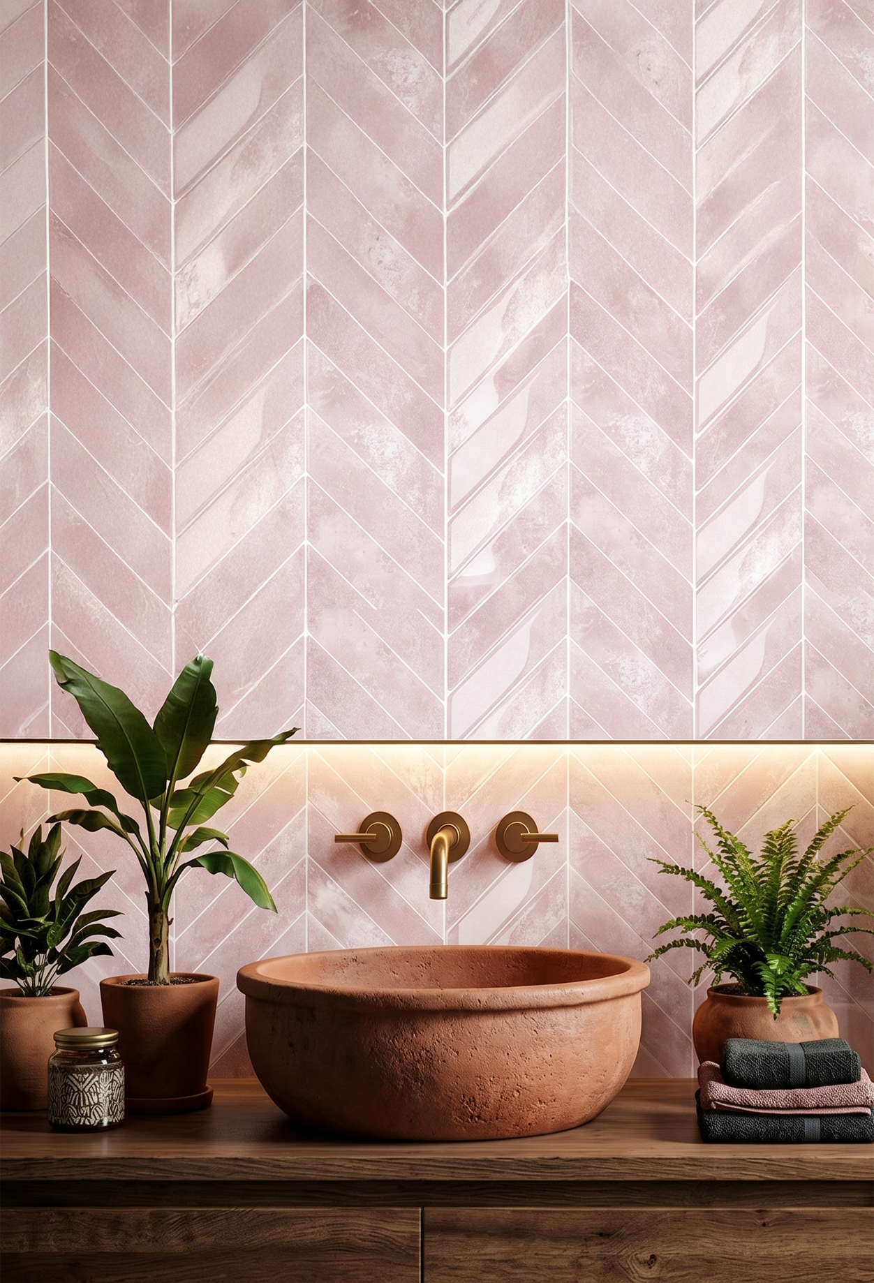 Rose Quartz Chevron - Self Adhesive 3D Tile
