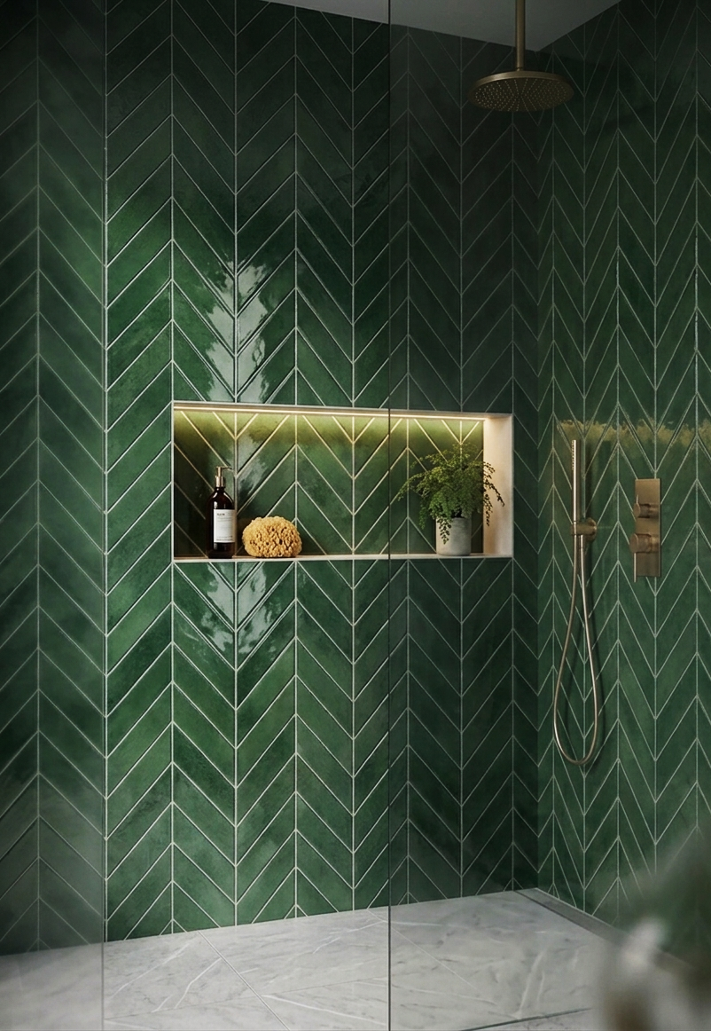 Malachite Green Chevron - Self Adhesive 3D Tile