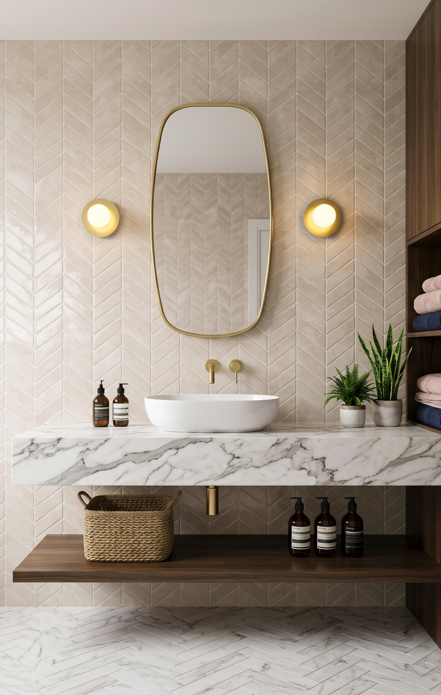 Oatmeal Cream Chevron - Self Adhesive 3D Tile
