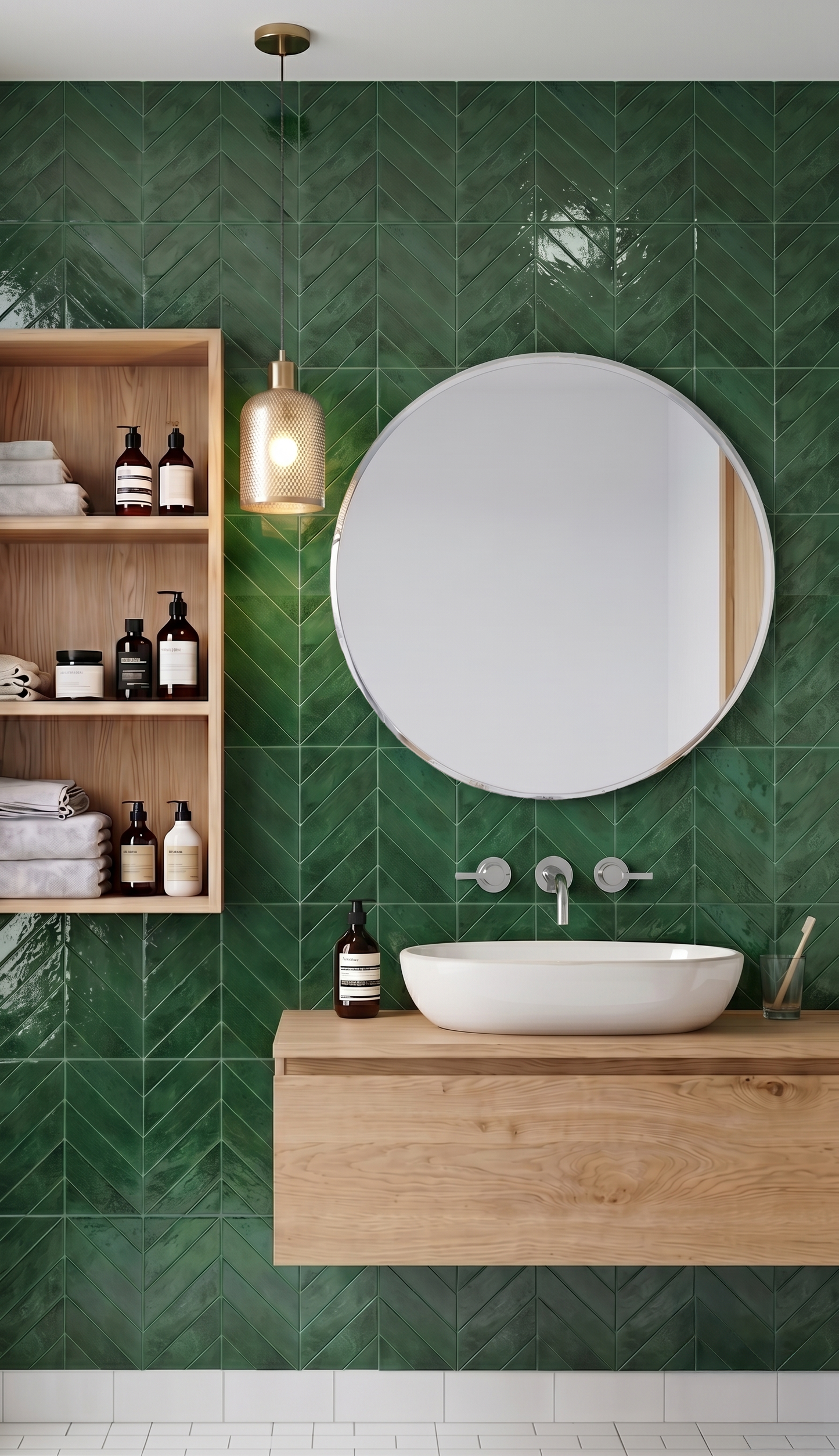Malachite Green Chevron - Self Adhesive 3D Tile