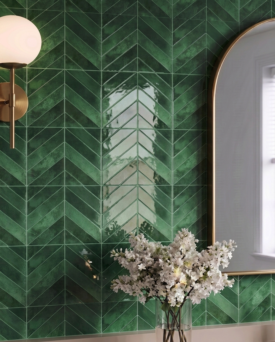 Malachite Green Chevron - Self Adhesive 3D Tile