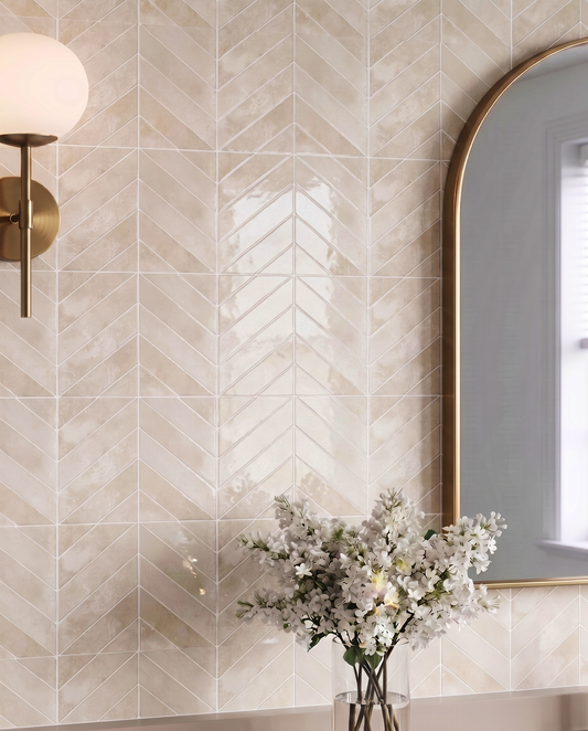 Oatmeal Cream Chevron - Self Adhesive 3D Tile