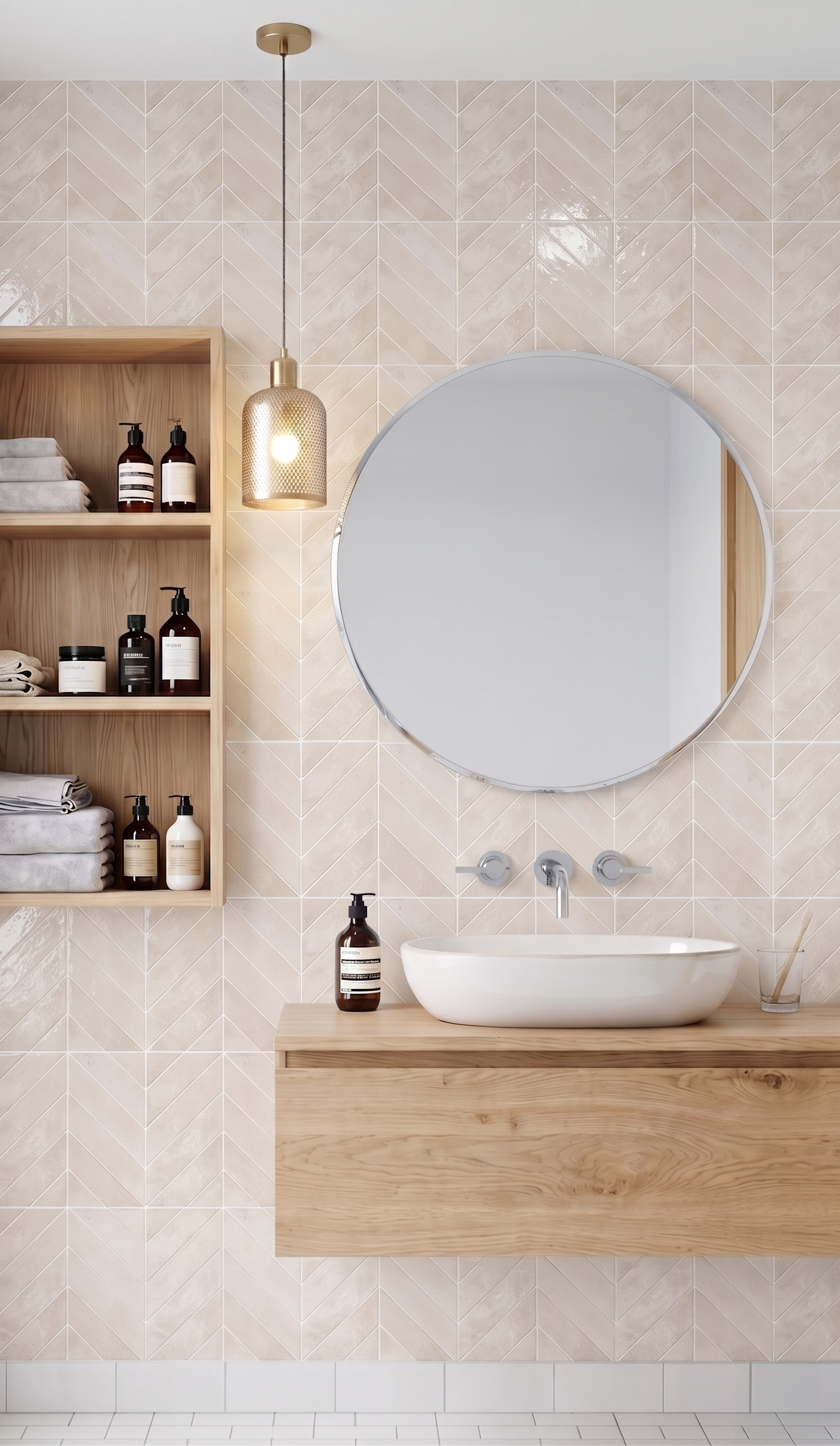 Oatmeal Cream Chevron - Self Adhesive 3D Tile