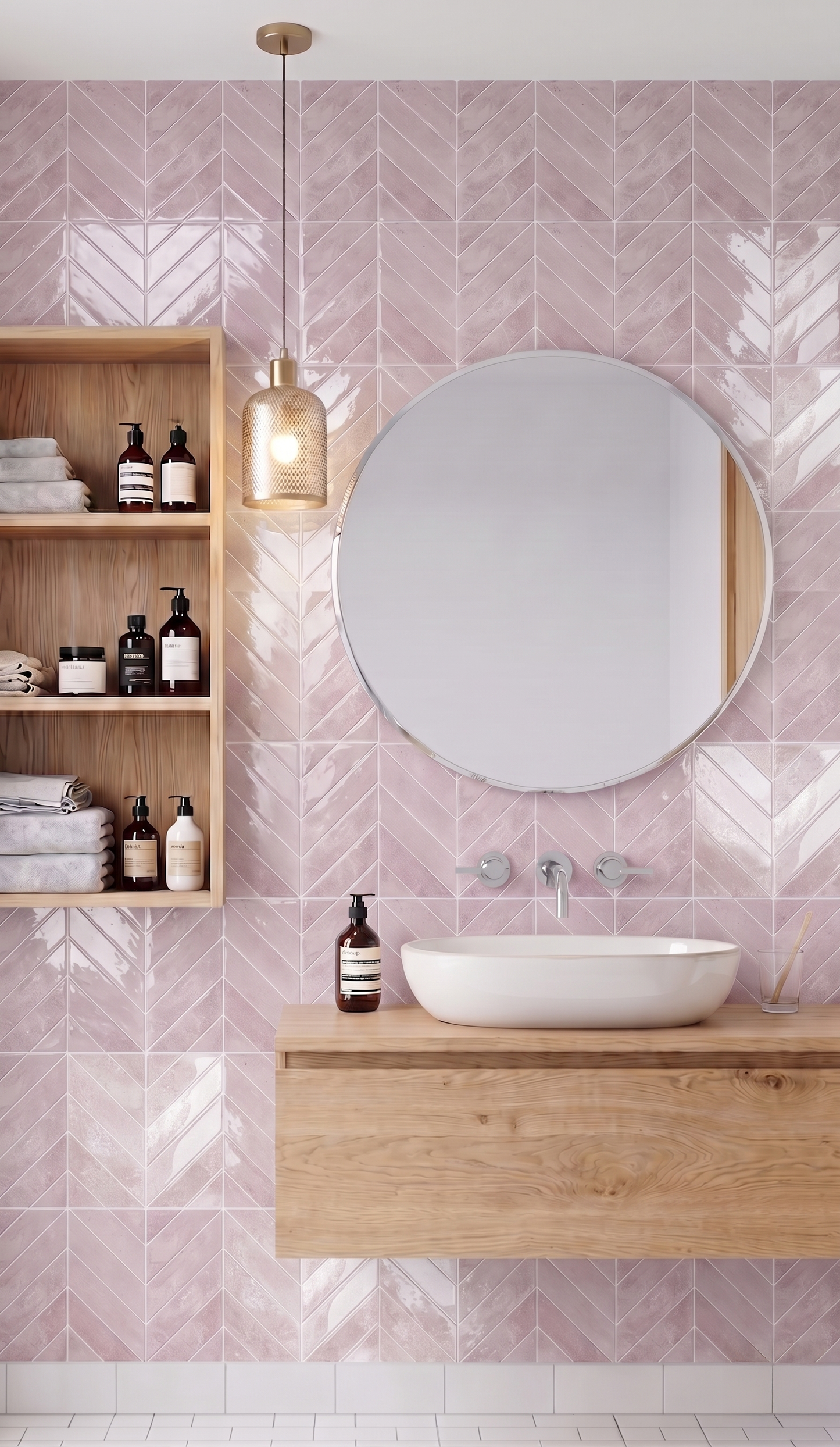 Rose Quartz Chevron - Self Adhesive 3D Tile