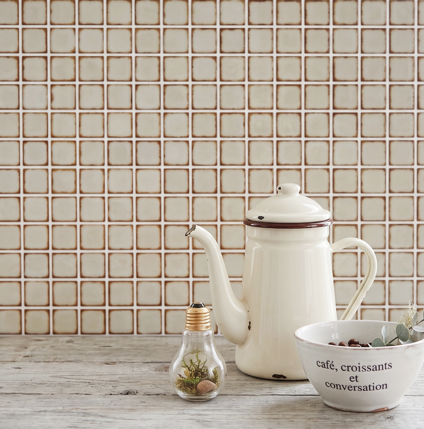 Dirty Caramel & Sage Green - Self Adhesive 3D Tile