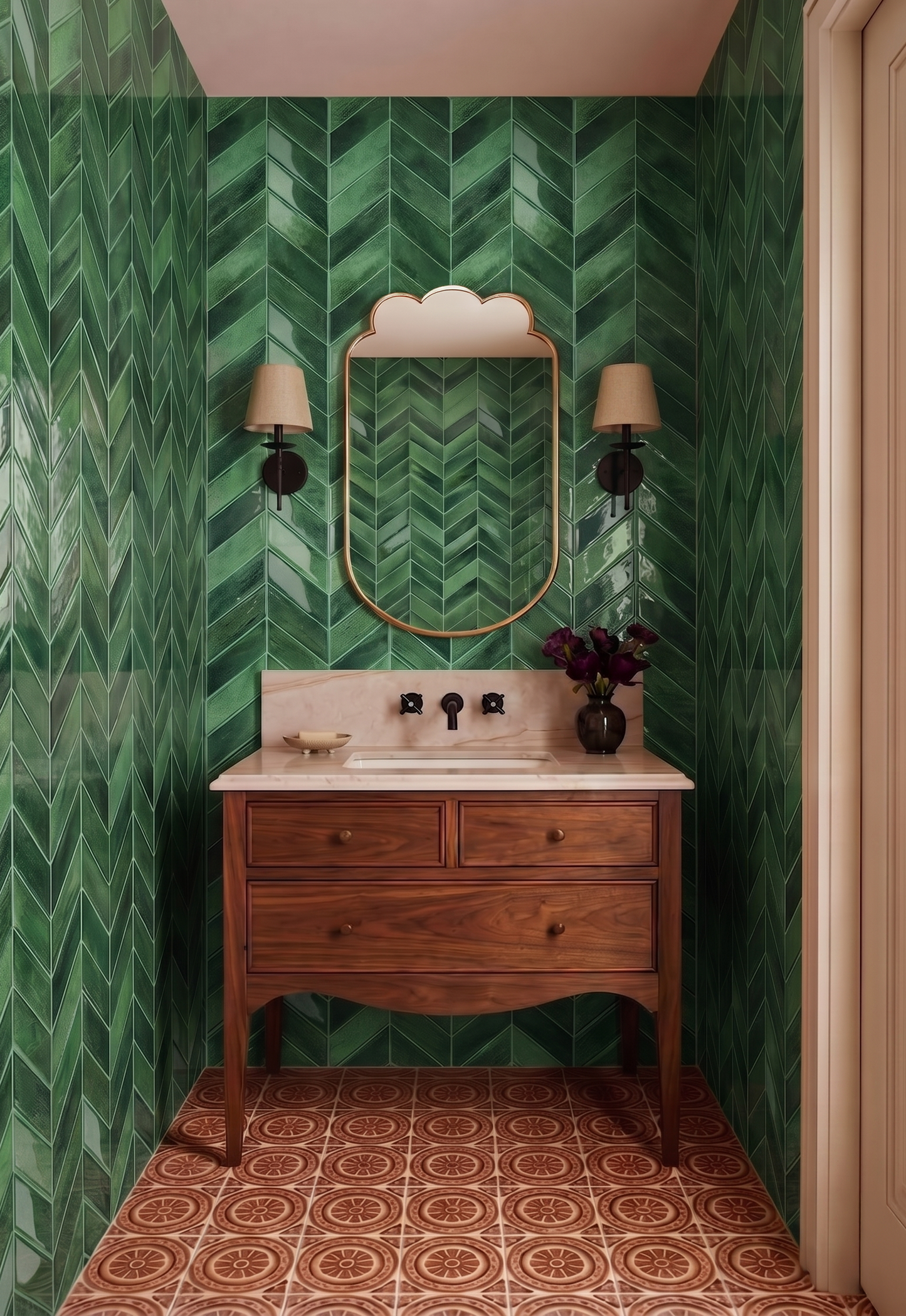 Malachite Green Chevron - Self Adhesive 3D Tile
