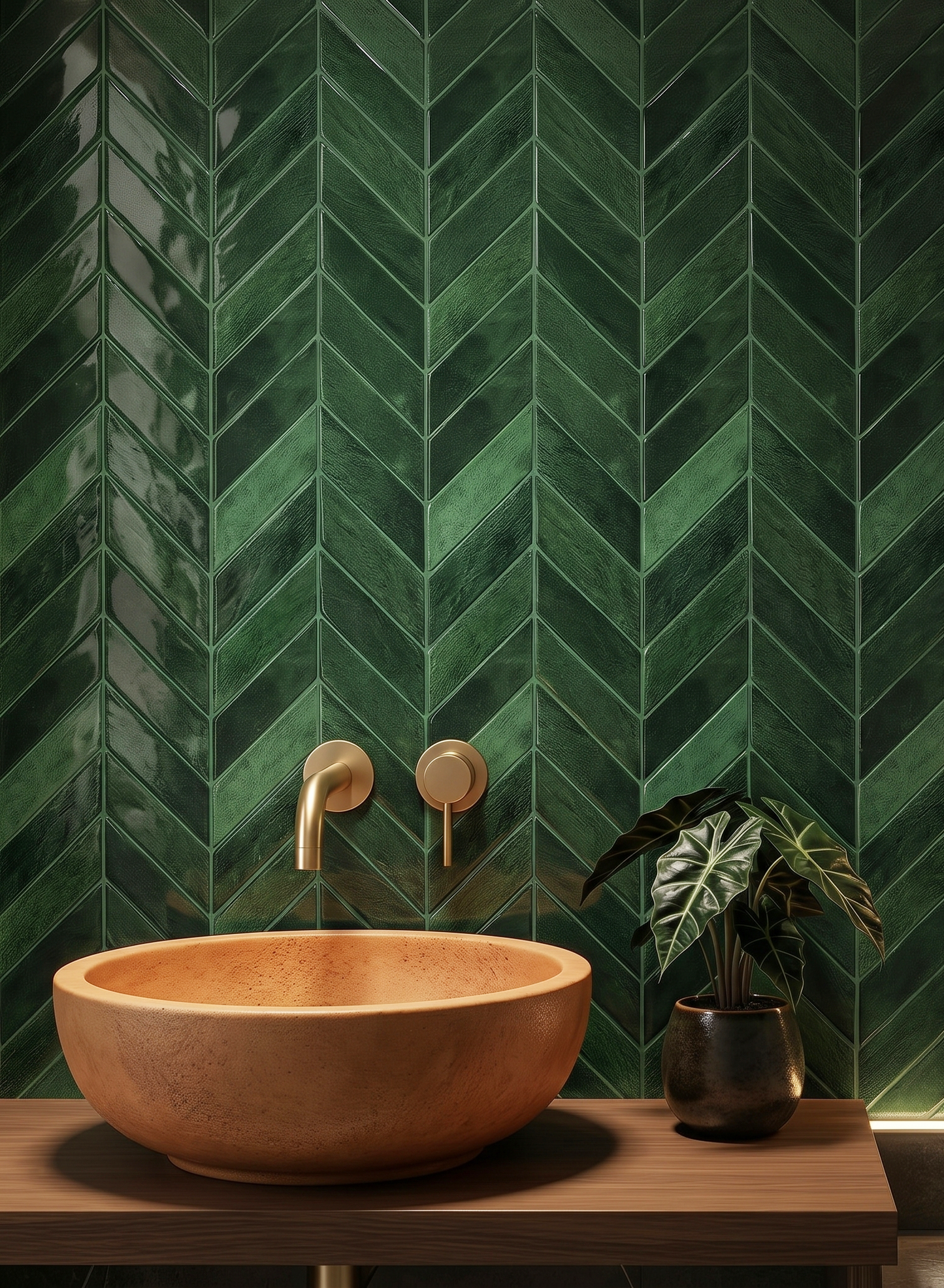 Malachite Green Chevron - Self Adhesive 3D Tile