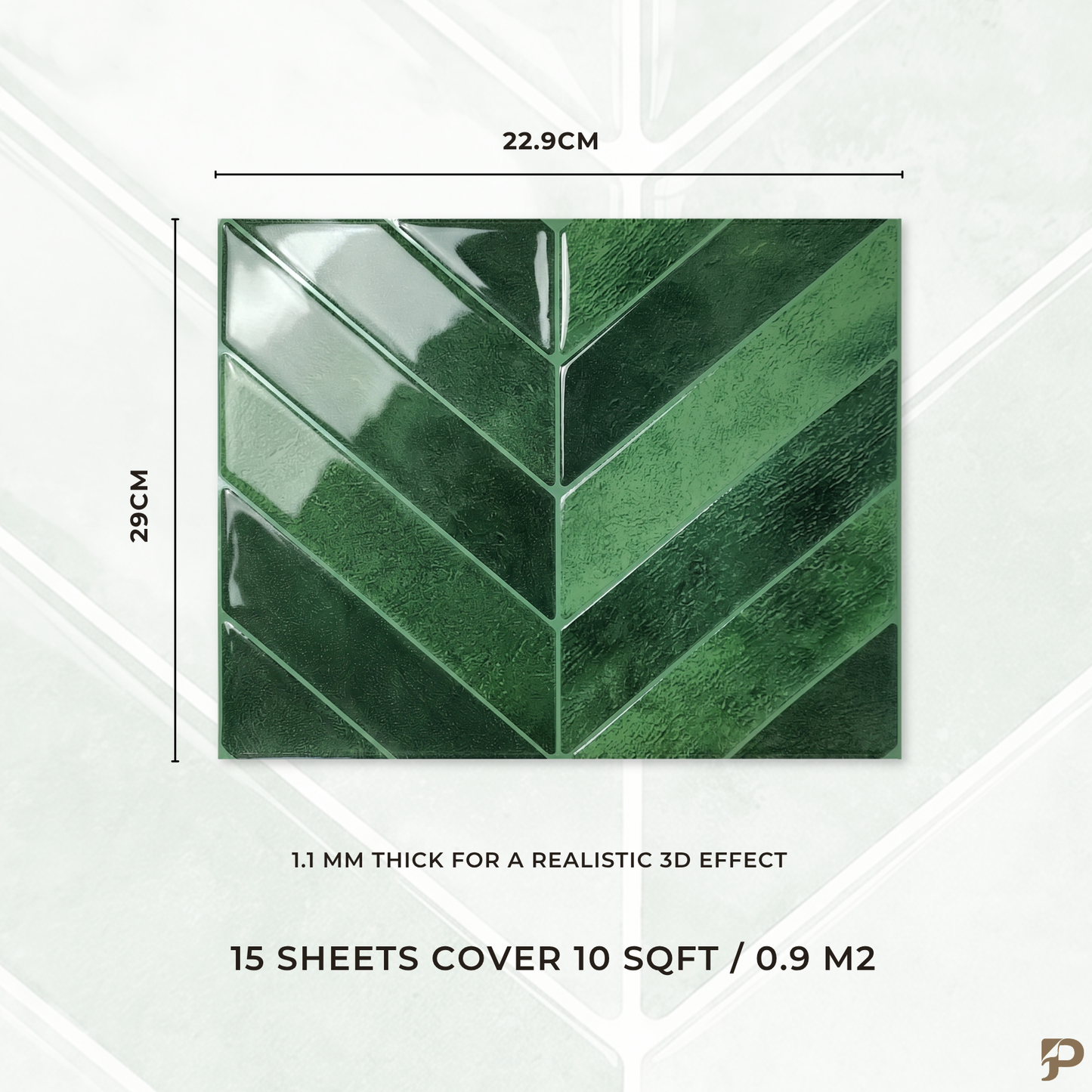 Malachite Green Chevron - Self Adhesive 3D Tile