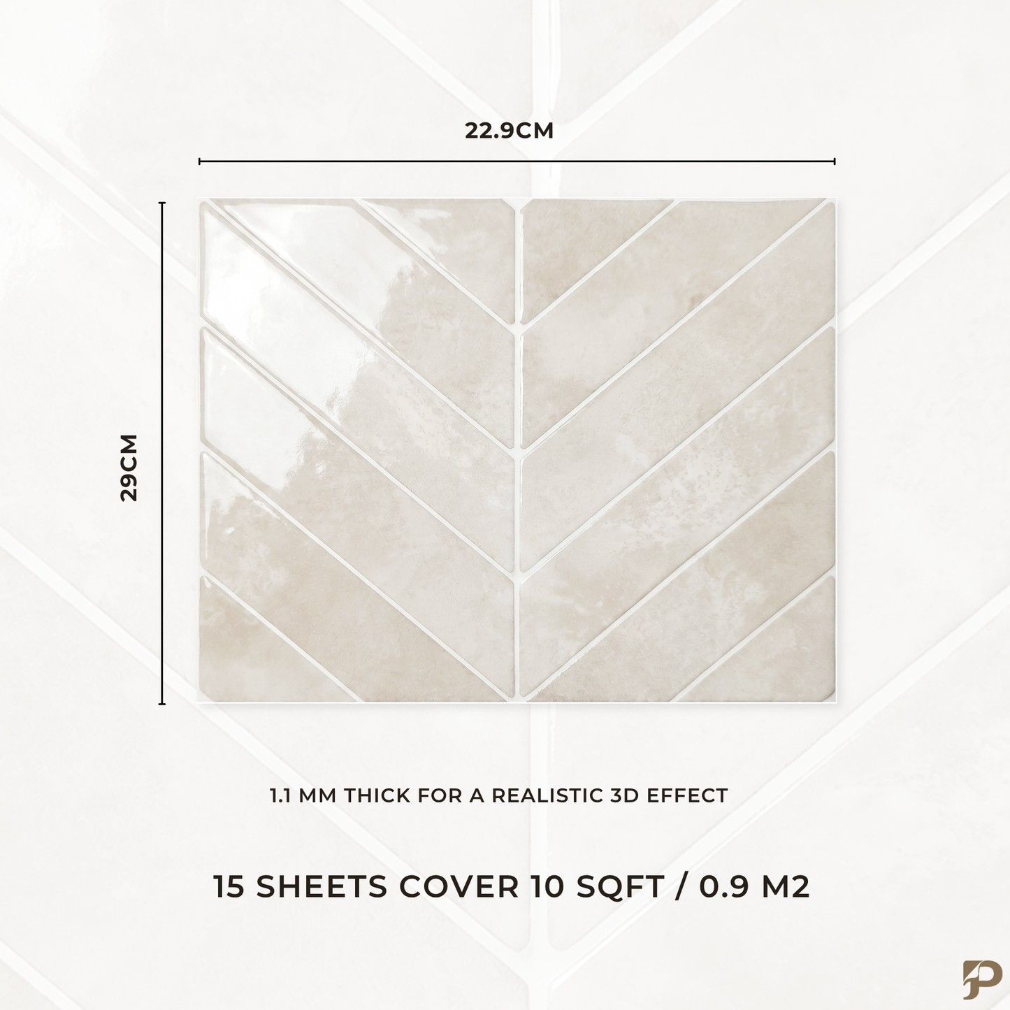 Oatmeal Cream Chevron - Self Adhesive 3D Tile