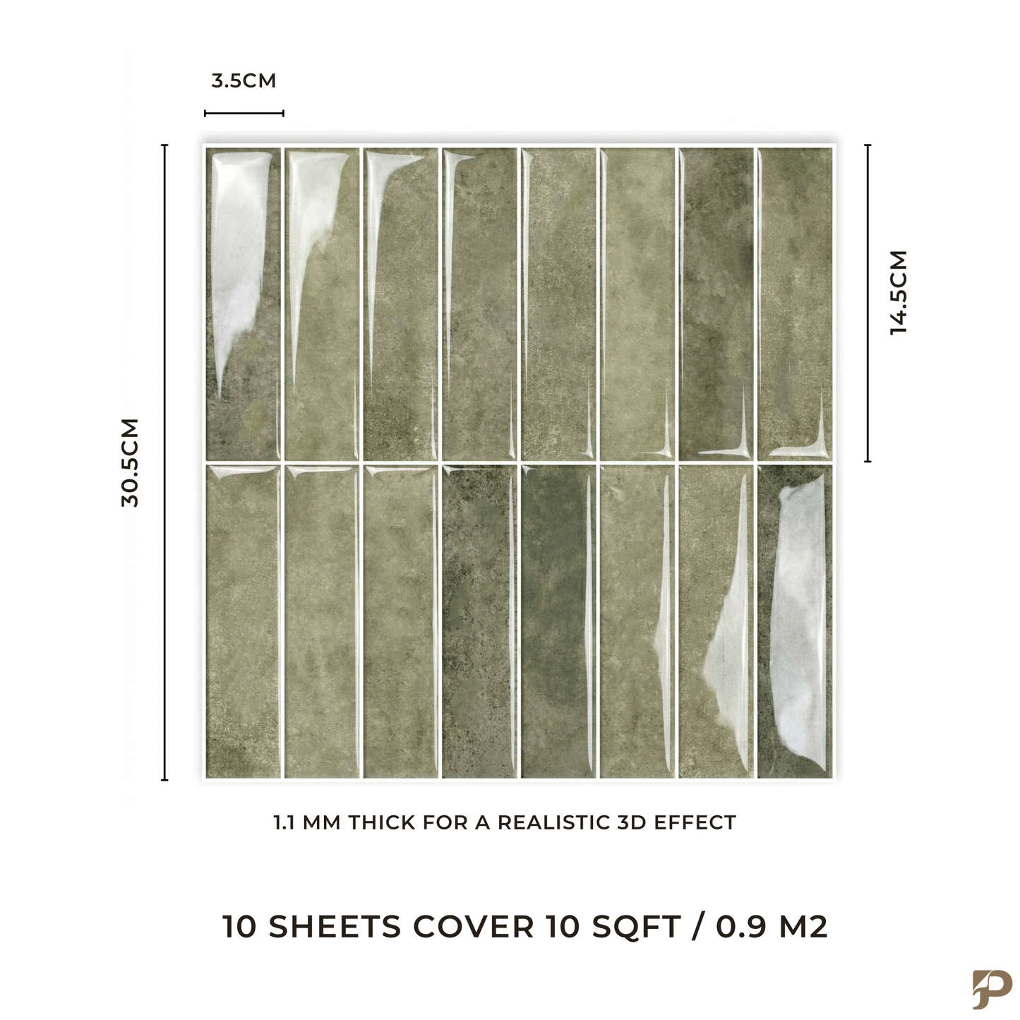 Olive Sage Green - Self Adhesive 3D Tile.