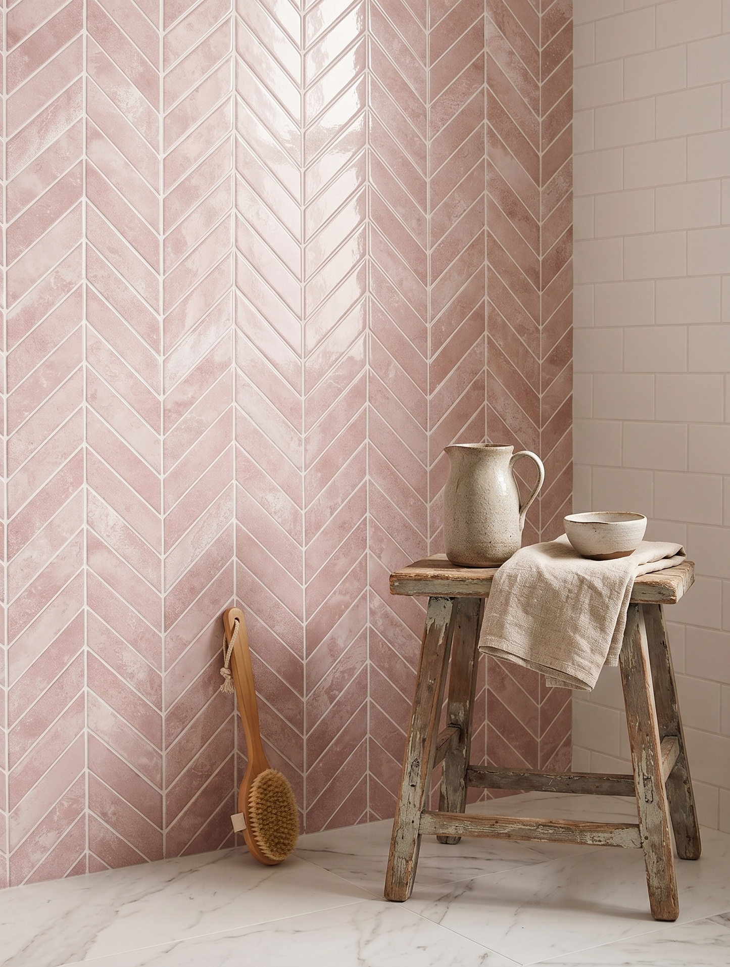 Rose Quartz Chevron - Self Adhesive 3D Tile