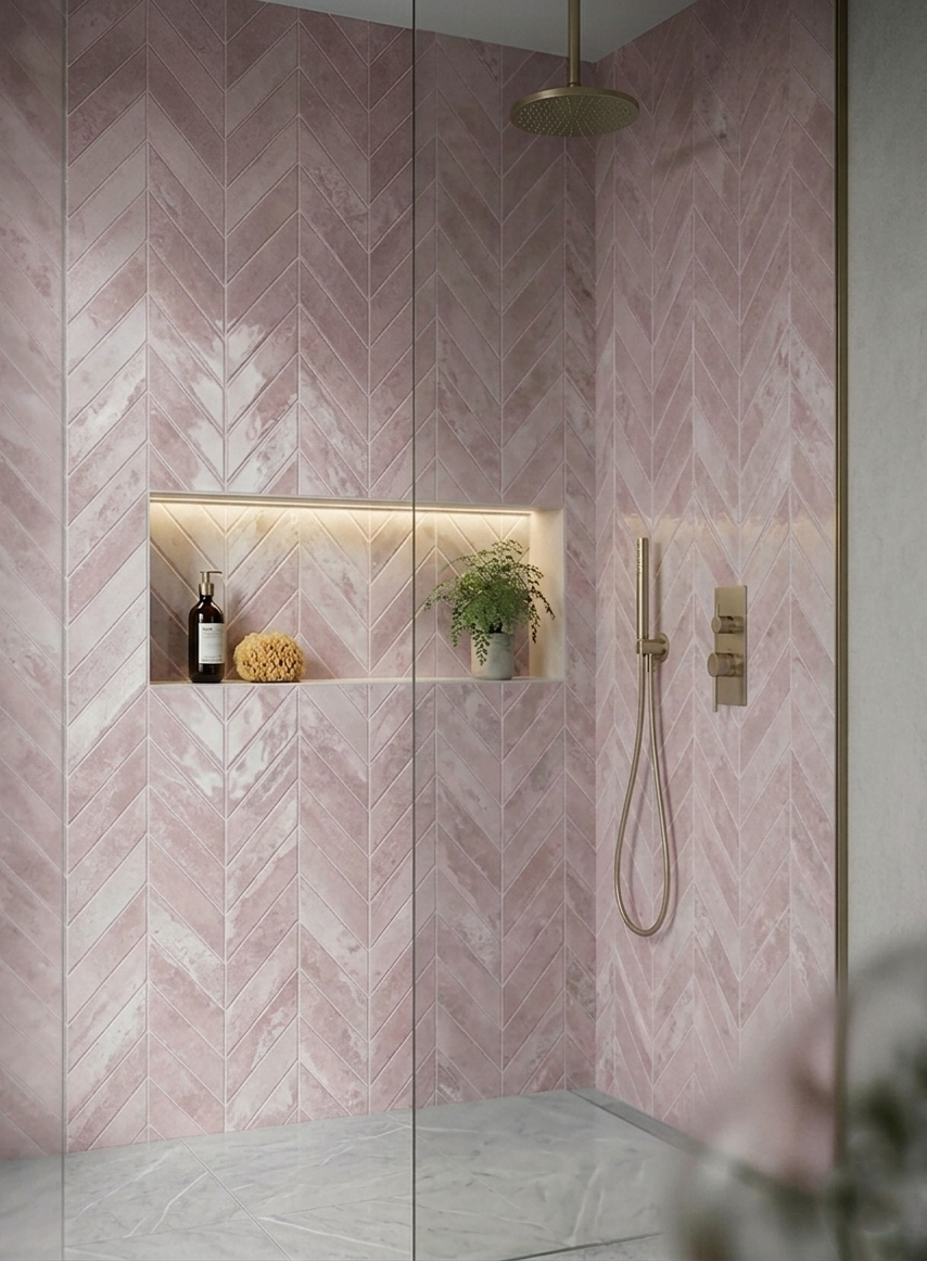 Rose Quartz Chevron - Self Adhesive 3D Tile