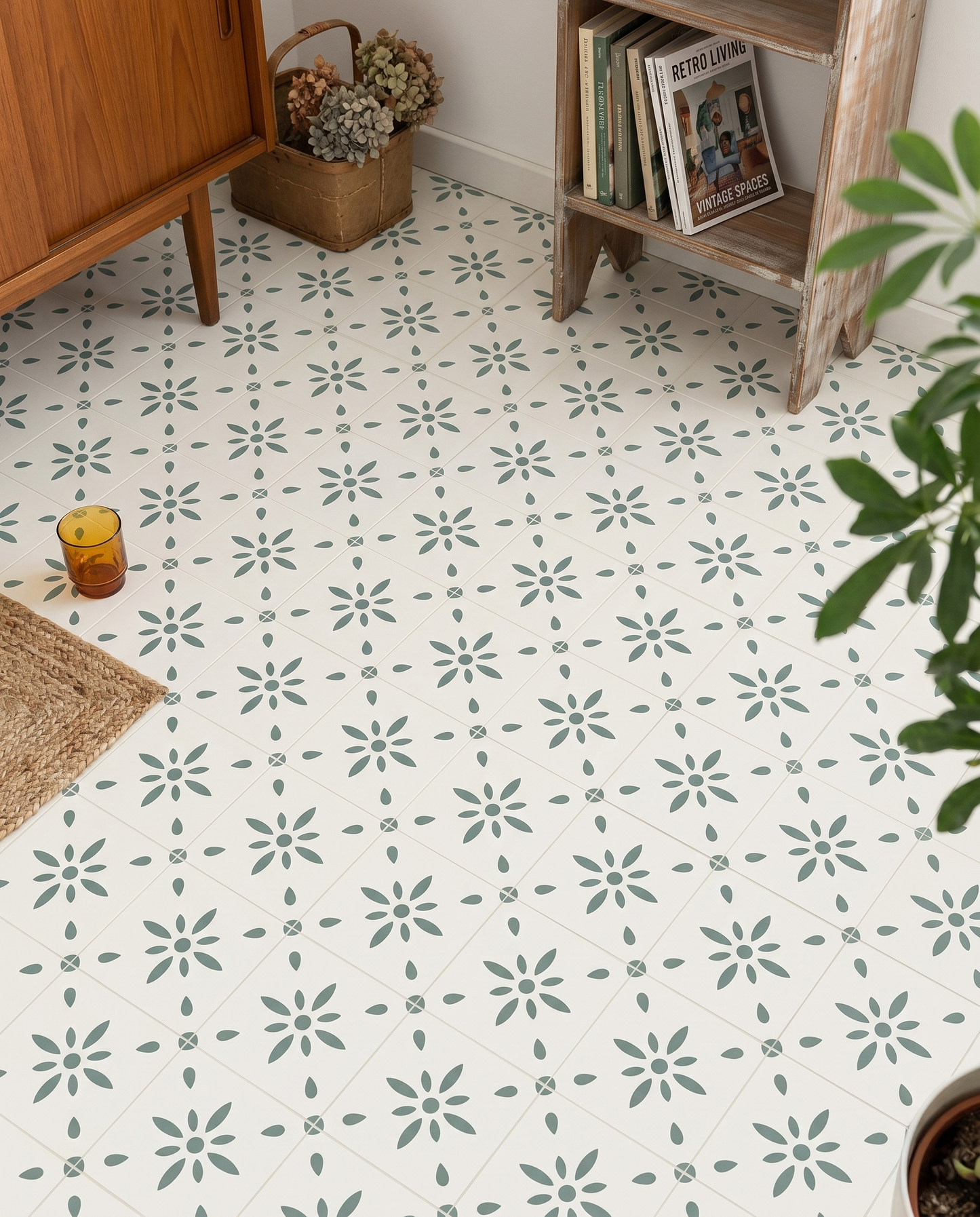 Sage Green Starburst - Matte Wall & Floor Tile Stickers